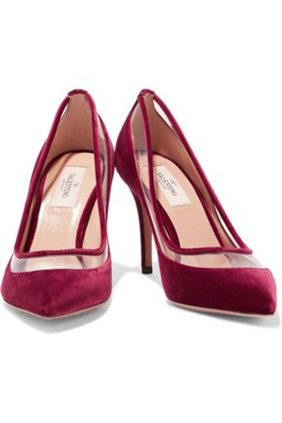 Valentino Garavani Pvc-trimmed Velvet Pumps In Crimson