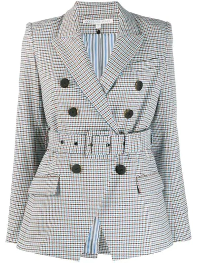 Veronica Beard Harvey Double-breasted Houndstooth Twill Blazer In White
