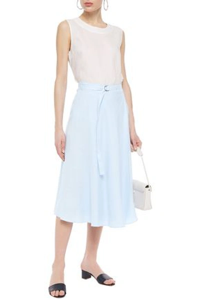 Dkny Belted Linen Midi Skirt In Light Blue