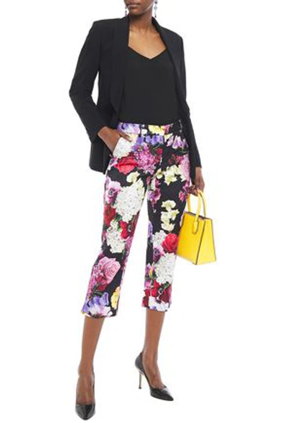Dolce & Gabbana Cropped Cotton-blend Floral-jacquard Slim-leg Pants In Black