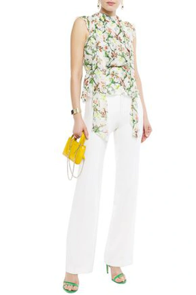 Erdem Annelly Pleated Floral-print Silk-voile Top In White
