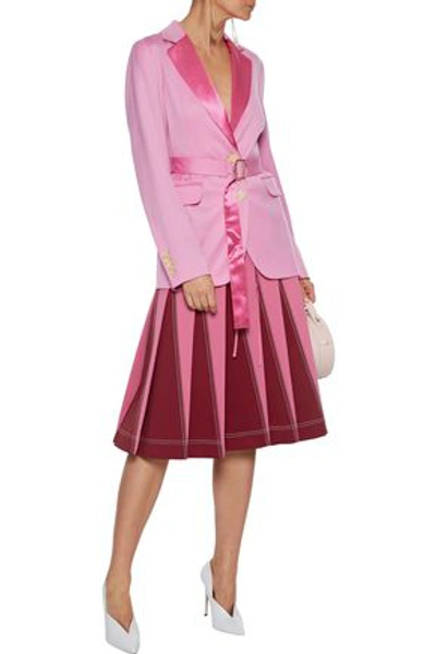 Valentino Pleated Two-tone Ponte Skirt In Pink