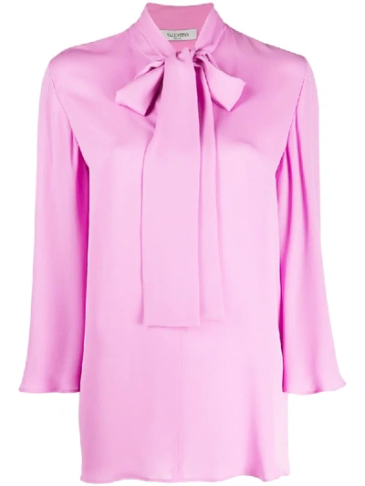 Valentino Pussy-bow Hammered-satin Blouse In Purple