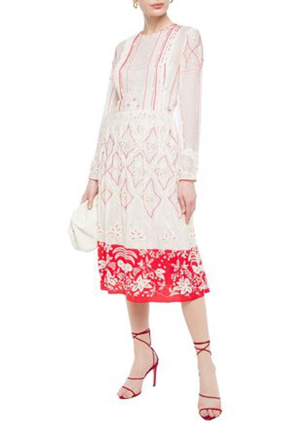 Valentino Embellished Embroidered Cotton And Silk-blend Midi Dress In Ivory