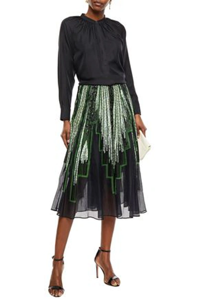 Valentino Embellished Tulle-trimmed Cotton-gauze Midi Skirt In Black