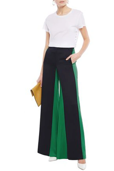 Valentino Two-tone Satin-crepe Wide-leg Trousers In Midnight Blue