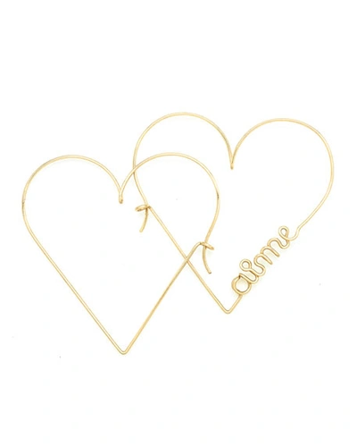 Atelier Paulin Pair Of Mini Heart Aime Hoop Earrings In Gold