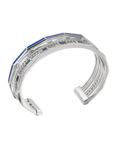 David Yurman Stax 18k White Gold Color Cuff With Diamonds, Sapphires And Enamel