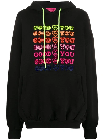 Ireneisgood Good For You Embroidered Cotton Hoodie In Black