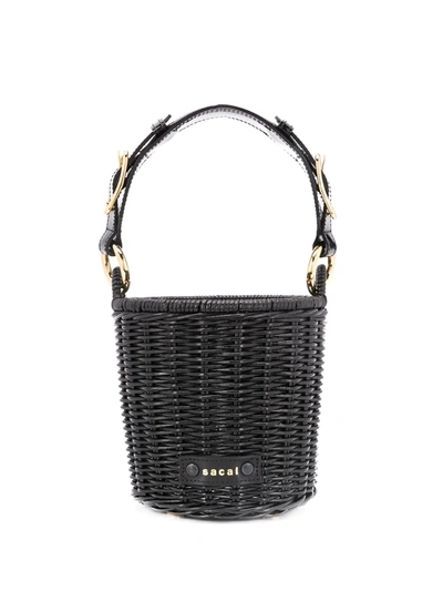 Sacai Micro Rattan Basket Top Handle Bag In Black