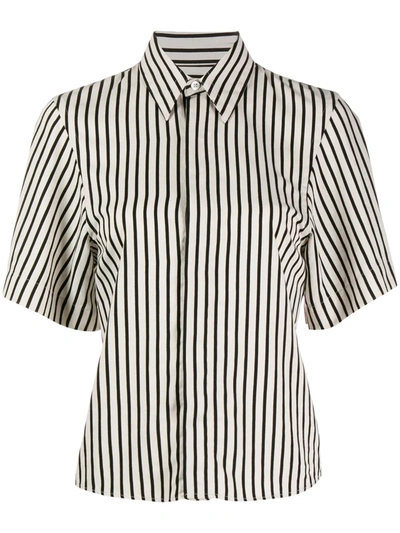 Ami Alexandre Mattiussi Striped Viscose Short Sleeve Shirt In Neutrals