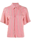 Ami Alexandre Mattiussi Striped Viscose Short Sleeve Shirt In Red