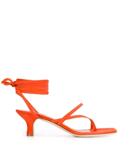 Paris Texas 45mm Suede Toe Ring Lace-up Sandals In Orange