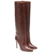 Paris Texas 110mm Croc Embossed Leather Tall Boots In Brown