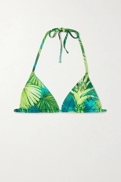 Versace Jungle Print Lycra Triangle Bikini In Green