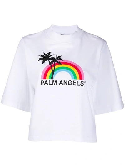 Palm Angels Rainbow Cotton Jersey Crop T-shirt In White