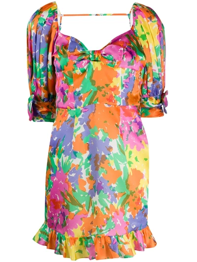 Alessandra Rich Floral-print Mini Dress In Fuchsia,orange,green