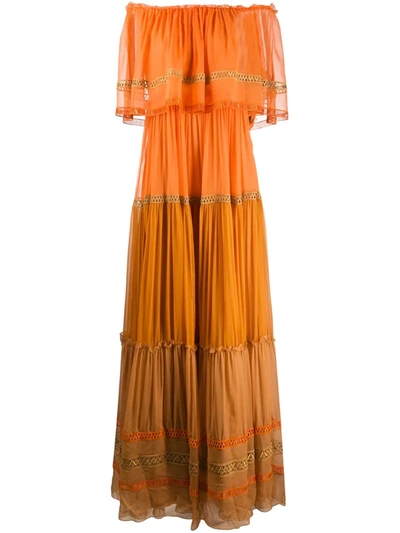 Alberta Ferretti Off-the-shoulder Silk Chiffon Long Dress In Orange
