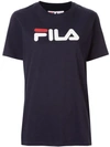 Fila Logo Print Cotton T-shirt In Blue