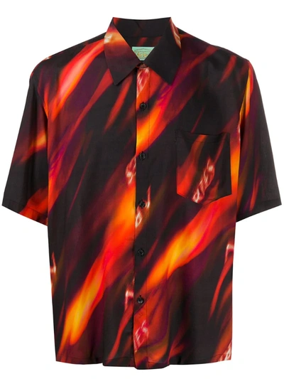 Aries Fire Printed Viscose Hawaiian Shirt In Red