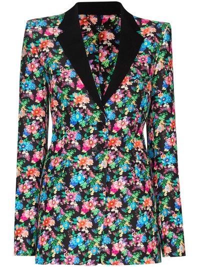 Paco Rabanne Floral-print Cotton-blend Blazer In Black