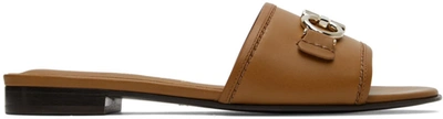 Salvatore Ferragamo Rhodes Embellished Leather Slides In Brown