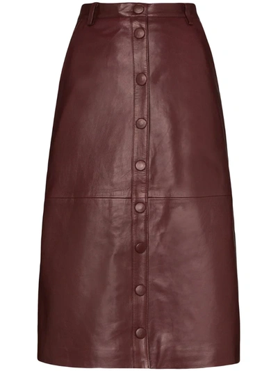 Remain Bellis Leather Midi Skirt In Red