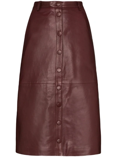 Remain Birger Christensen Bellis Leather Midi Skirt In Red