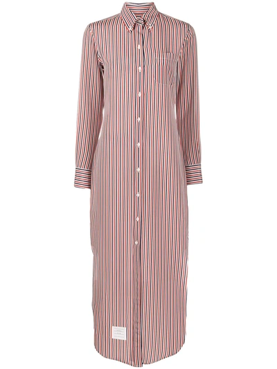 Thom Browne Striped Silk Shirt Dress In Red