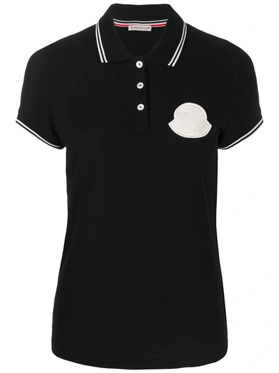 Moncler Logo Patch Cotton Piqué Polo In Black