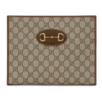 Gucci 1955 Horsebit Gg Supreme Canvas Pouch In B.eb/brown Sugar