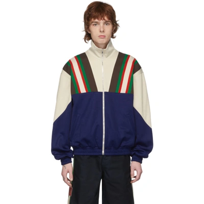 Gucci Blue & Off-white Track Jacket In Inchiostro & Ivory & Mc