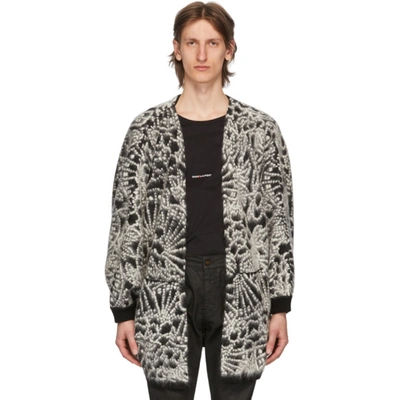 Saint Laurent Oversized Brushed Jacquard Cardigan In 1095 Noirna