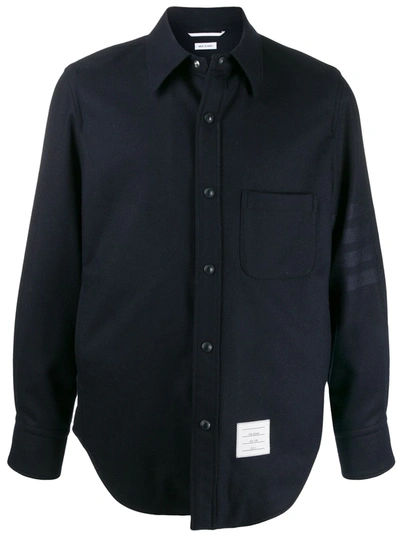 Thom Browne Navy Flannel 4-bar Snap Front Shirt Jacket In Blue