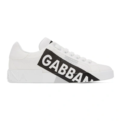 Dolce & Gabbana Dolce And Gabbana White Nylon Portofino Sneakers In White,black,grey