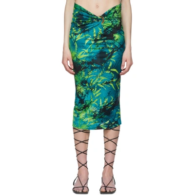 Versace Printed Draped Pencil Skirt In A7488 Green