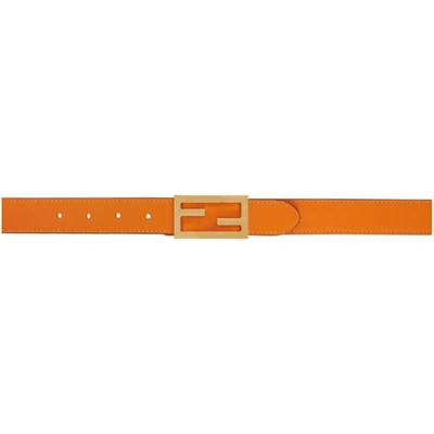 Fendi Reversible Beige & Orange Leather Ff Belt In F1bcz Bg/or