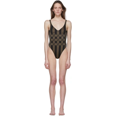 Fendi Checkered One-piece Swimsuit In Brown