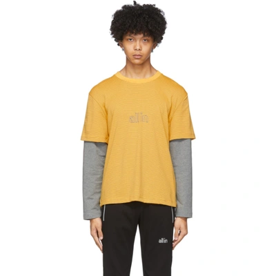 All In Yellow Striped Long Sleeve T-shirt In Yellow/grey