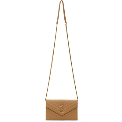 Saint Laurent Tan Monogramme Envelope Chain Wallet Bag In 9813 Dune