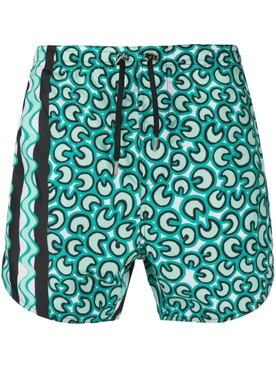 Neil Barrett Shorts Da Mare Con Stampa In Green Black White