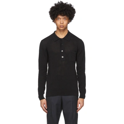 Cmmn Swdn Curtis Crochet Knit Polo Jumper In Black