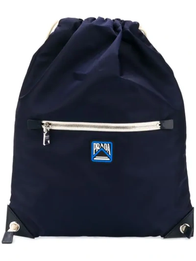 Prada Backpack With Logo Patch In Blue