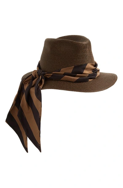 Fendi Packable Straw Hat In Black/ Mud