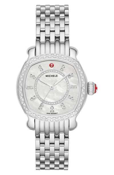 Michele Lilou Diamond Bracelet Watch, 34mm In White/silver