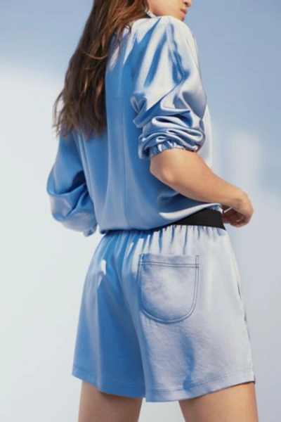 Filippa K Satin Track Shorts In Sky Blue