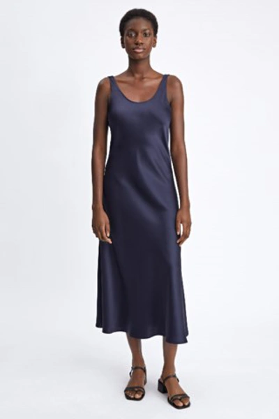 Filippa K Long Satin Slip Dress In Navy | ModeSens