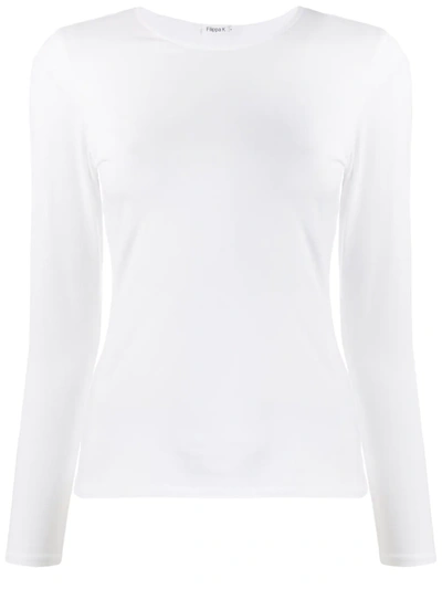 Filippa K White Raw Edge Long Sleeve T-shirt In White 1009