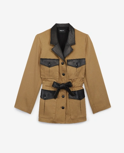 The Kooples Beige Cotton Jacket With Belt And Leather