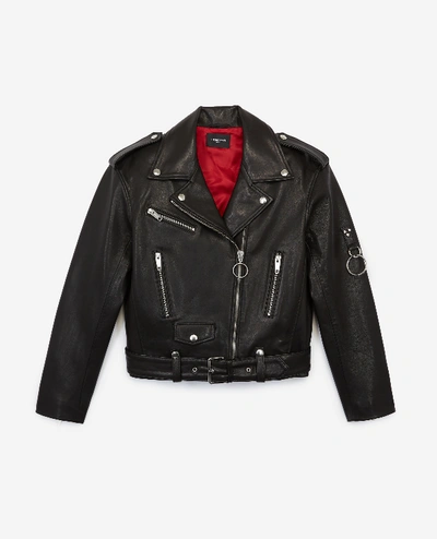 The Kooples Black Leather Biker Jacket With Zips